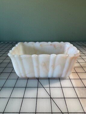 Vintage Akro Agate White Slag Glass Planter Bowl USA 656 Art Deco